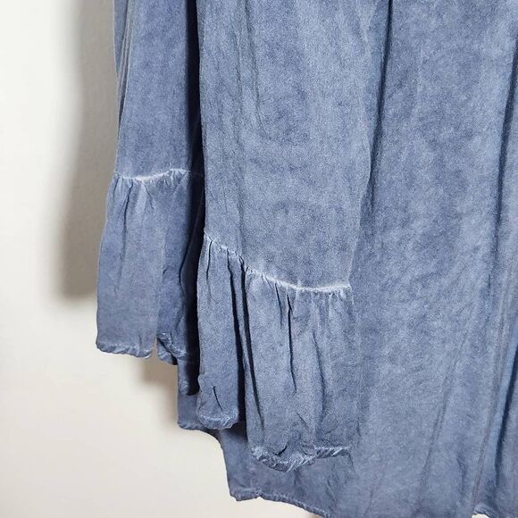 Spense Blue Dyed Peasant Blouse with Smocked Detail and 3/4 Sleeves Size Small - Picture 5 of 9